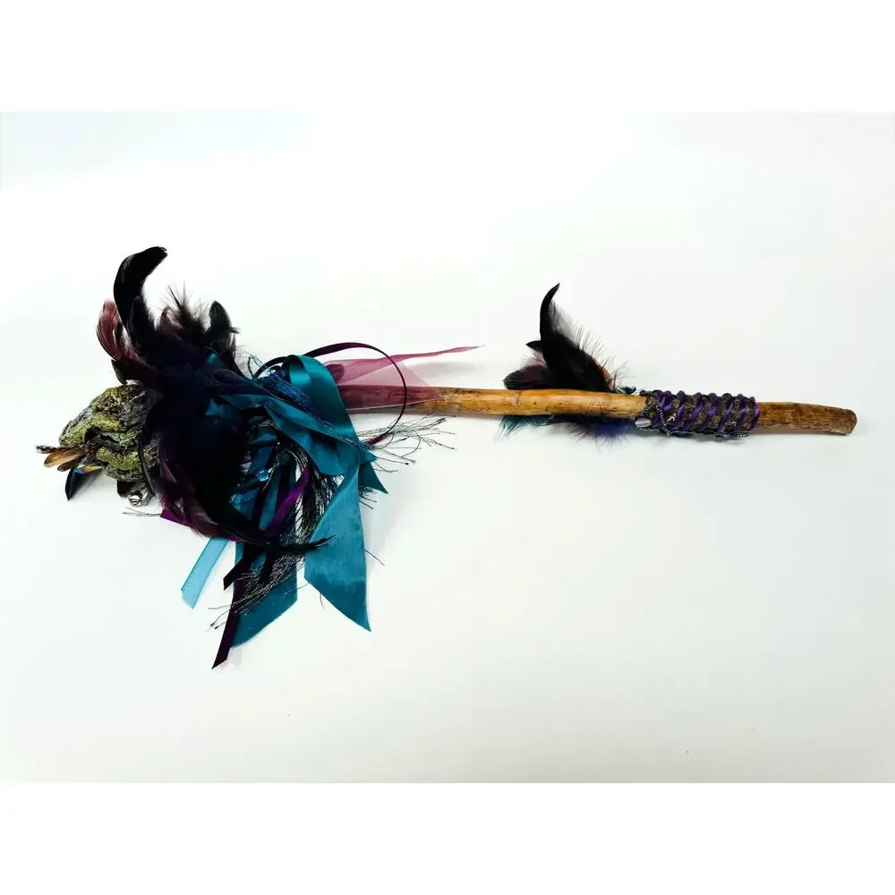 Handmade Feather Wand Ritual Staff Woodland Folk Art Sculpture